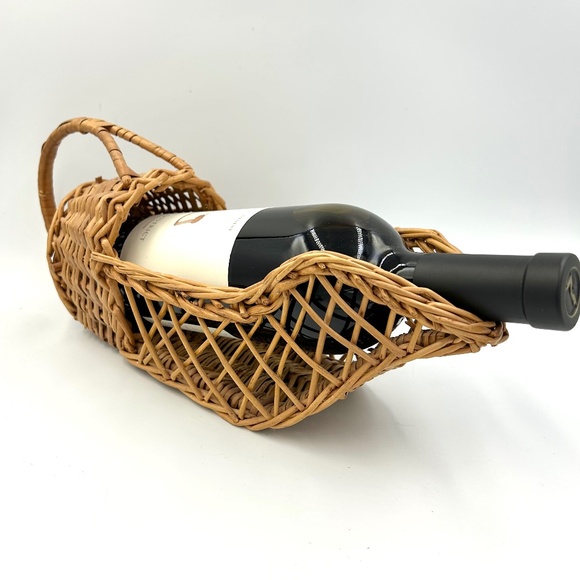 Vintage Wicker Wine Bottle Holder Natural Rattan Cane Caddy Pourer Boho Bar - Picture 3 of 10